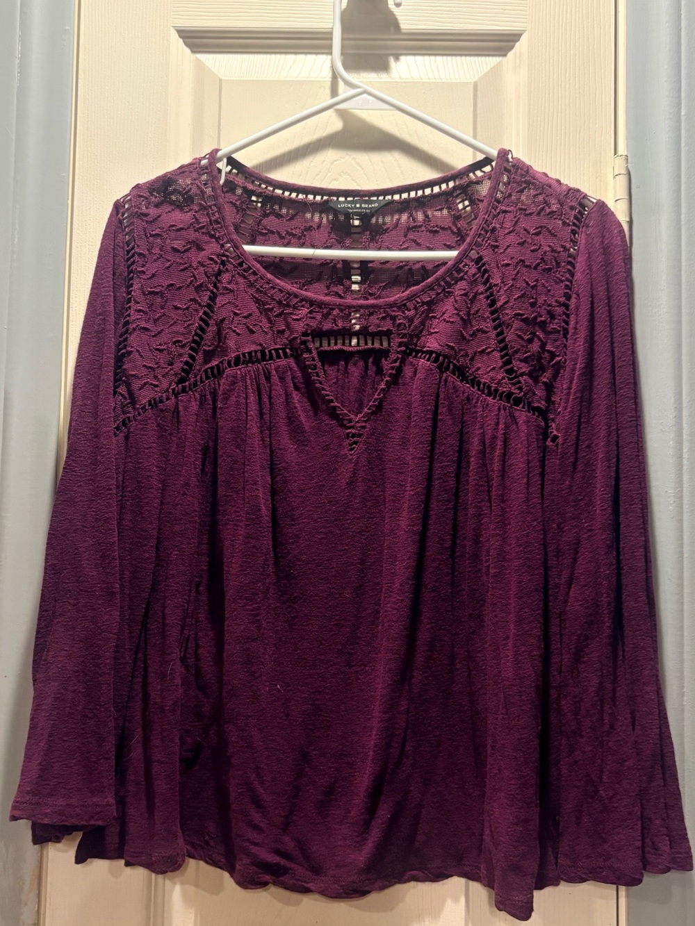 Lucky Brand Plum Lace Yoke Long-Sleeve Tee